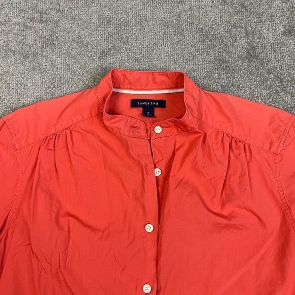 Lands End Women’s Medium Orange Casual Button Down Shirt Top - Picture 2 of 5